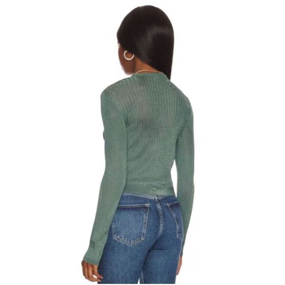 NWT Free People Jade Green H2O Crew Mesh Cropped Long Sleeve Pullover Small - Picture 2 of 8